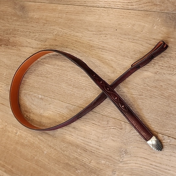 Rodney Ammons Boots Leather Handmade Belt Sterling Belt Tip No Buckle size 34